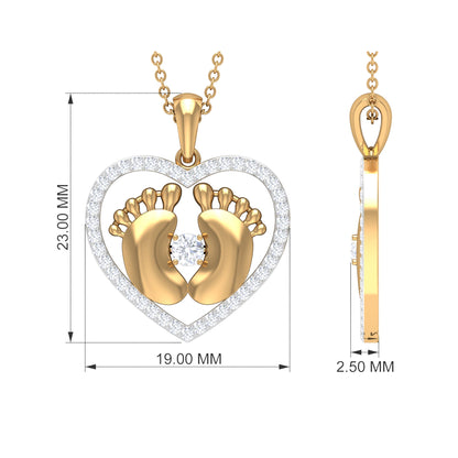 Moissanite Mothers Day Necklace with Baby Feet